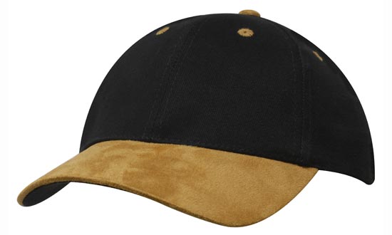 Headwear Brushed Heavy Cotton W/suede Peak X12 - 4200 Cap Headwear Professionals Black/Tan One Size 