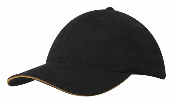 Headwear Brushed Heavy Cotton Cap With Sandwich Trim X12 - 4210 Cap Headwear Professionals Black/Gold One Size 