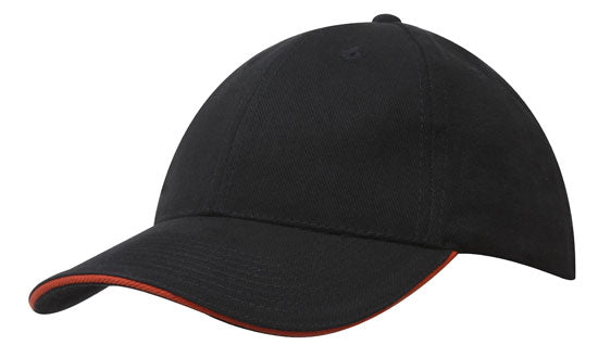 Headwear Brushed Heavy Cotton Cap With Sandwich Trim X12 - 4210 Cap Headwear Professionals Black/Orange One Size 