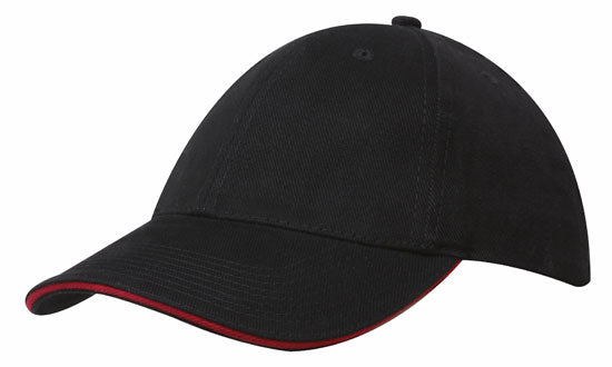 Headwear Brushed Heavy Cotton Cap With Sandwich Trim X12 - 4210 Cap Headwear Professionals Black/Red One Size 
