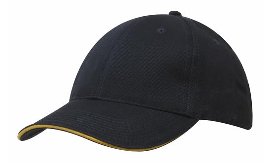 Headwear Brushed Heavy Cotton Cap With Sandwich Trim X12 - 4210 Cap Headwear Professionals Navy/Gold One Size 
