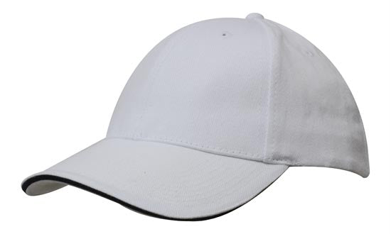 Headwear Brushed Heavy Cotton Cap With Sandwich Trim X12 - 4210 Cap Headwear Professionals White/Navy One Size 