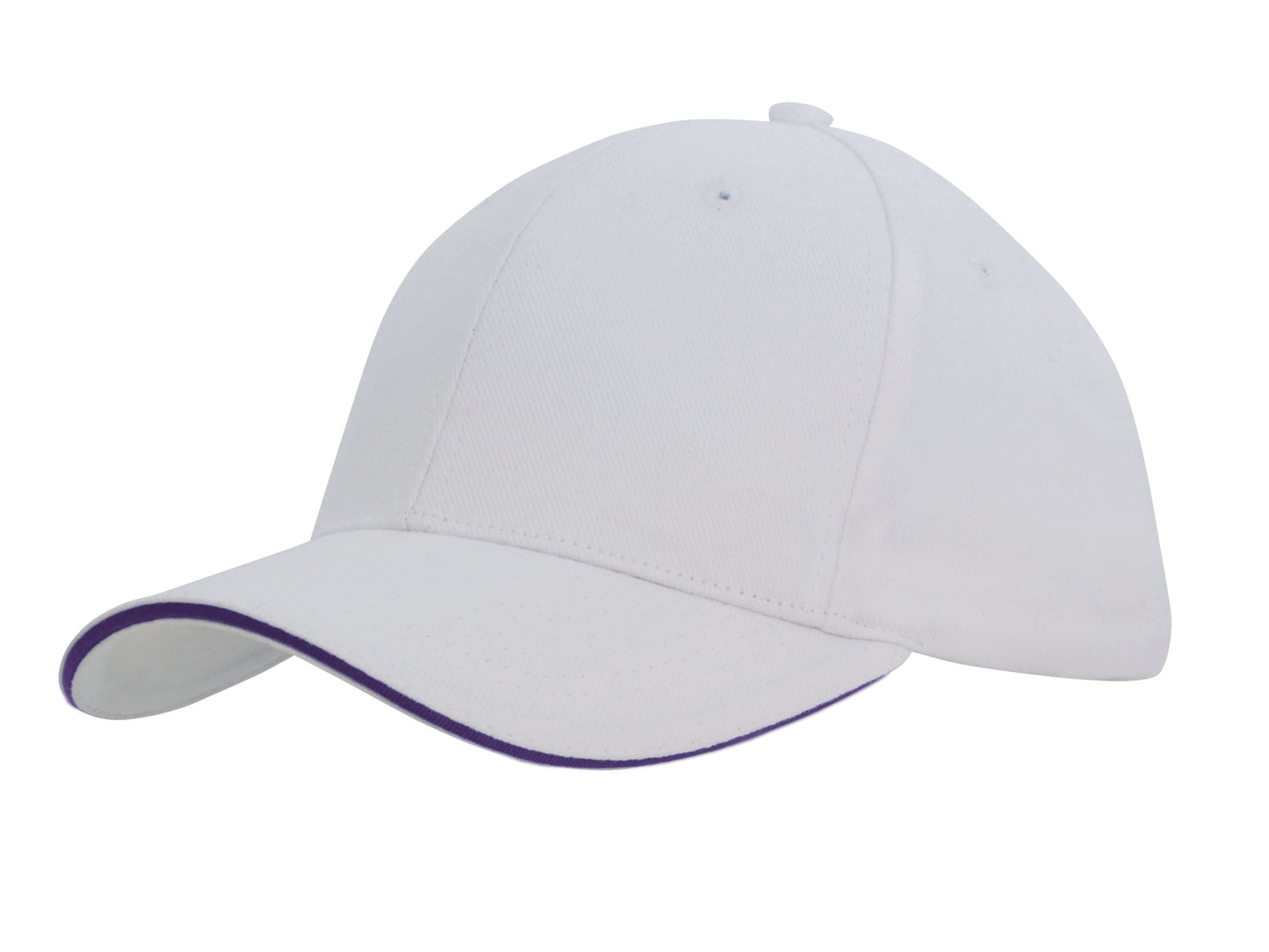 Headwear Brushed Heavy Cotton Cap With Sandwich Trim X12 - 4210 Cap Headwear Professionals White/Purple One Size 