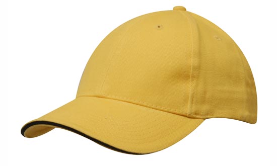 Headwear Brushed Heavy Cotton Cap With Sandwich Trim X12 - 4210 Cap Headwear Professionals Gold/Black One Size 