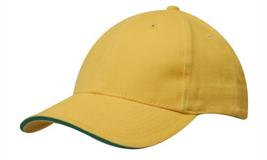 Headwear Brushed Heavy Cotton Cap With Sandwich Trim X12 - 4210 Cap Headwear Professionals Gold/Bottle One Size 