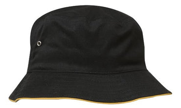 Headwear Bucket Hat With Sandwich Trim Brushed Heavy Sports Twill  *no Sandwich* X12 Cap Headwear Professionals Black/Gold M 