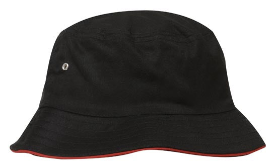 Headwear Bucket Hat With Sandwich Trim Brushed Heavy Sports Twill  *no Sandwich* X12 Cap Headwear Professionals Black/Red M 