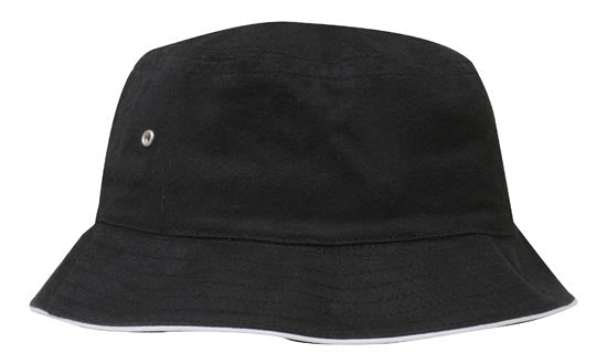 Headwear Bucket Hat With Sandwich Trim Brushed Heavy Sports Twill  *no Sandwich* X12 Cap Headwear Professionals Black/White M 