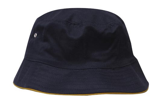 Headwear Bucket Hat With Sandwich Trim Brushed Heavy Sports Twill  *no Sandwich* X12 Cap Headwear Professionals Navy/Gold M 