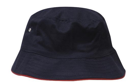 Headwear Bucket Hat With Sandwich Trim Brushed Heavy Sports Twill  *no Sandwich* X12 Cap Headwear Professionals Navy/Red M 