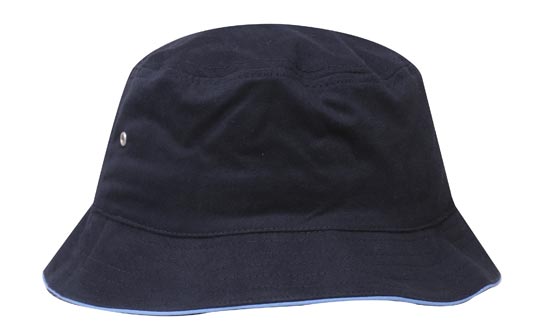 Headwear Bucket Hat With Sandwich Trim Brushed Heavy Sports Twill  *no Sandwich* X12 Cap Headwear Professionals Navy/Sky M 