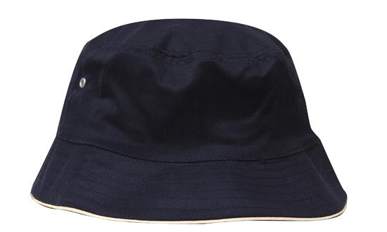 Headwear Bucket Hat With Sandwich Trim Brushed Heavy Sports Twill  *no Sandwich* X12 Cap Headwear Professionals Navy/White M 