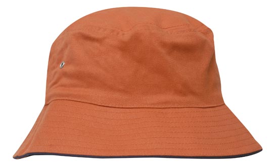Headwear Bucket Hat With Sandwich Trim Brushed Heavy Sports Twill  *no Sandwich* X12 Cap Headwear Professionals Orange/Navy M 