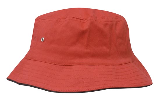 Headwear Bucket Hat With Sandwich Trim Brushed Heavy Sports Twill  *no Sandwich* X12 Cap Headwear Professionals Red/Black M 
