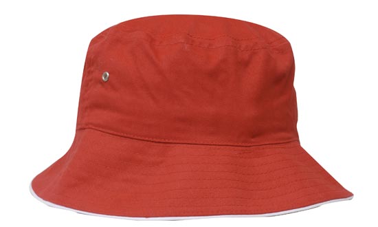 Headwear Bucket Hat With Sandwich Trim Brushed Heavy Sports Twill  *no Sandwich* X12 Cap Headwear Professionals Red M 