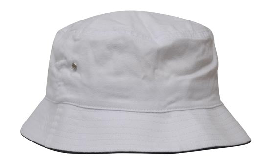 Headwear Bucket Hat With Sandwich Trim Brushed Heavy Sports Twill  *no Sandwich* X12 Cap Headwear Professionals White/Navy M 