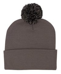 Headwear Knitted Acrylic Beanie With Pom Pom X12 - 4256 Cap Headwear Professionals Charcoal/Black One Size 