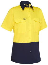 Bisley Women's Cool Lightweight Hi Vis Drill Shirt BL1895 Work Wear Bisley Workwear 6 Yellow/Navy 
