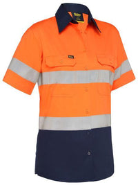 Bisley Women's Taped Cool Lightweight Hi Vis Drill Shirt BL1896 Work Wear Bisley Workwear 6 Orange/Navy 