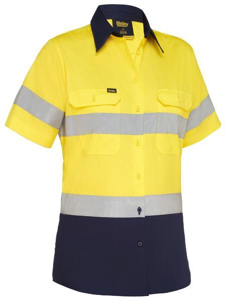 Bisley Women's Taped Cool Lightweight Hi Vis Drill Shirt BL1896 Work Wear Bisley Workwear 6 Yellow/Navy 