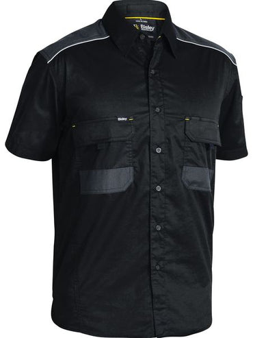 Bisley Workwear Flex & Move™ Mechanical Stretch Shirt Short Sleeve BS1133 Work Wear Bisley Workwear BLACK (BBLK) S 