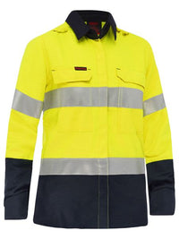 Bisley Apex 185 Women's Taped Hi Vis FR Vented Shirt BL8438T Work Wear Bisley Workwear Yellow/Navy 6 