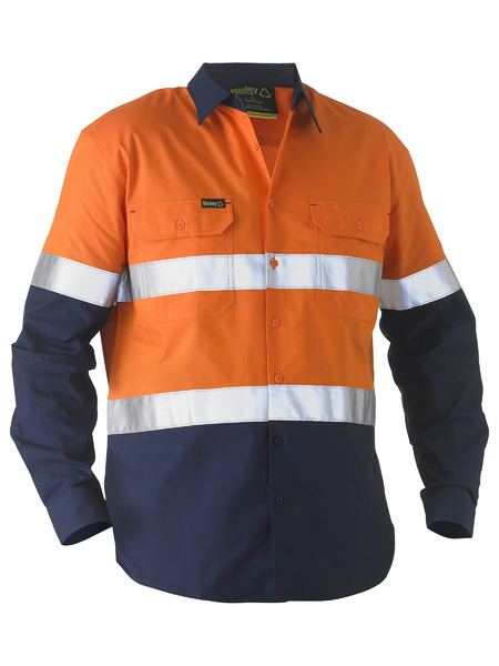 Taped Two Tone Hi Vis Recycled Drill Shirt BS6996T Shirts & Tops Bisley Workwear Orange/Navy (TT02) S 