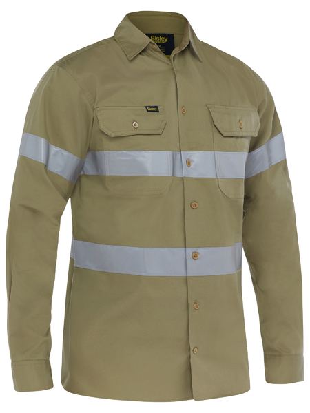 Bisley Workwear Taped Lightweight Hi Vis Drill Shirt BS6883T Work Wear Bisley Workwear Khaki XS 
