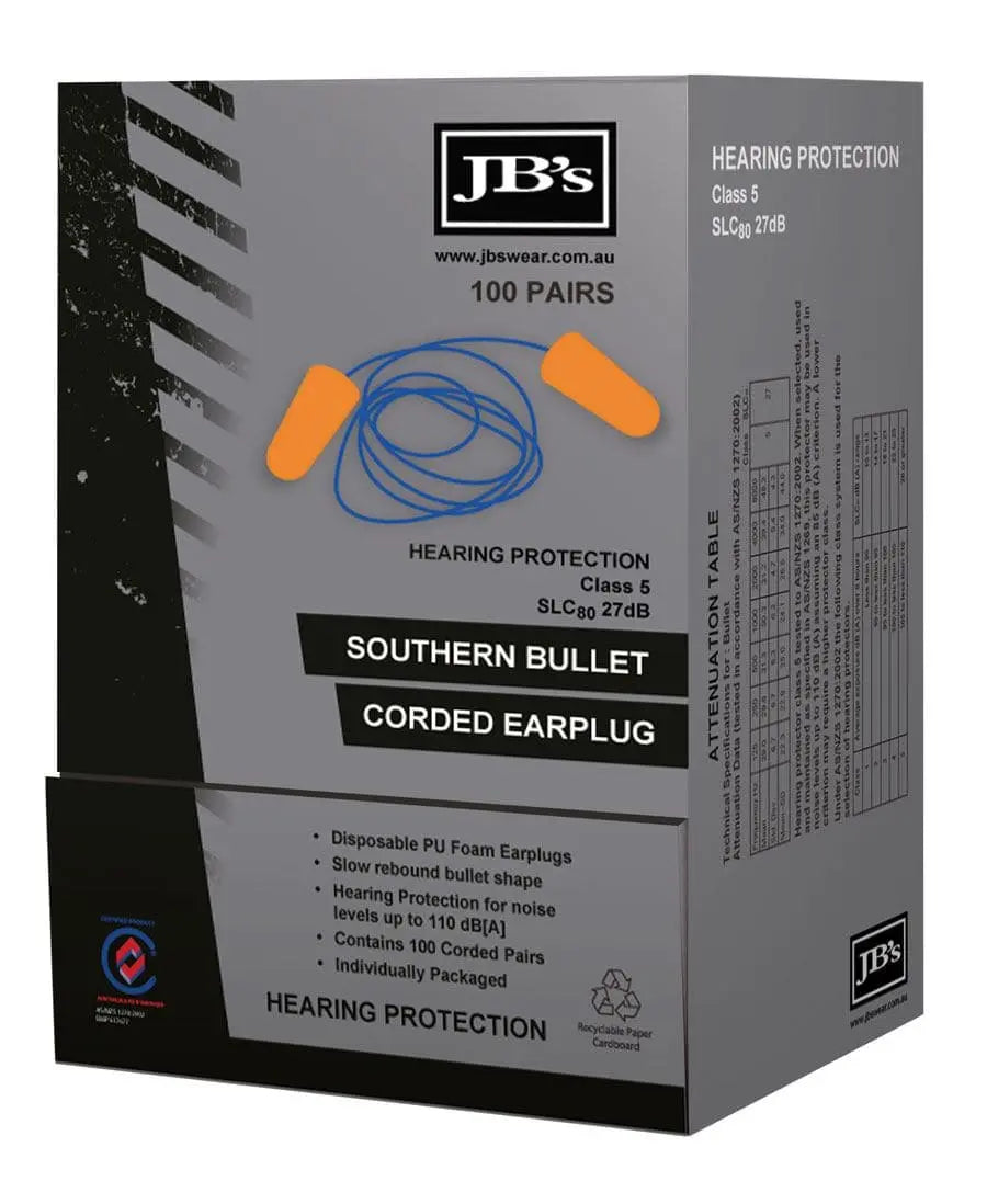 Southern Bullet Corded Earplug (100 Pair) 8P060 Bullet Proof Vests Jb's Wear   