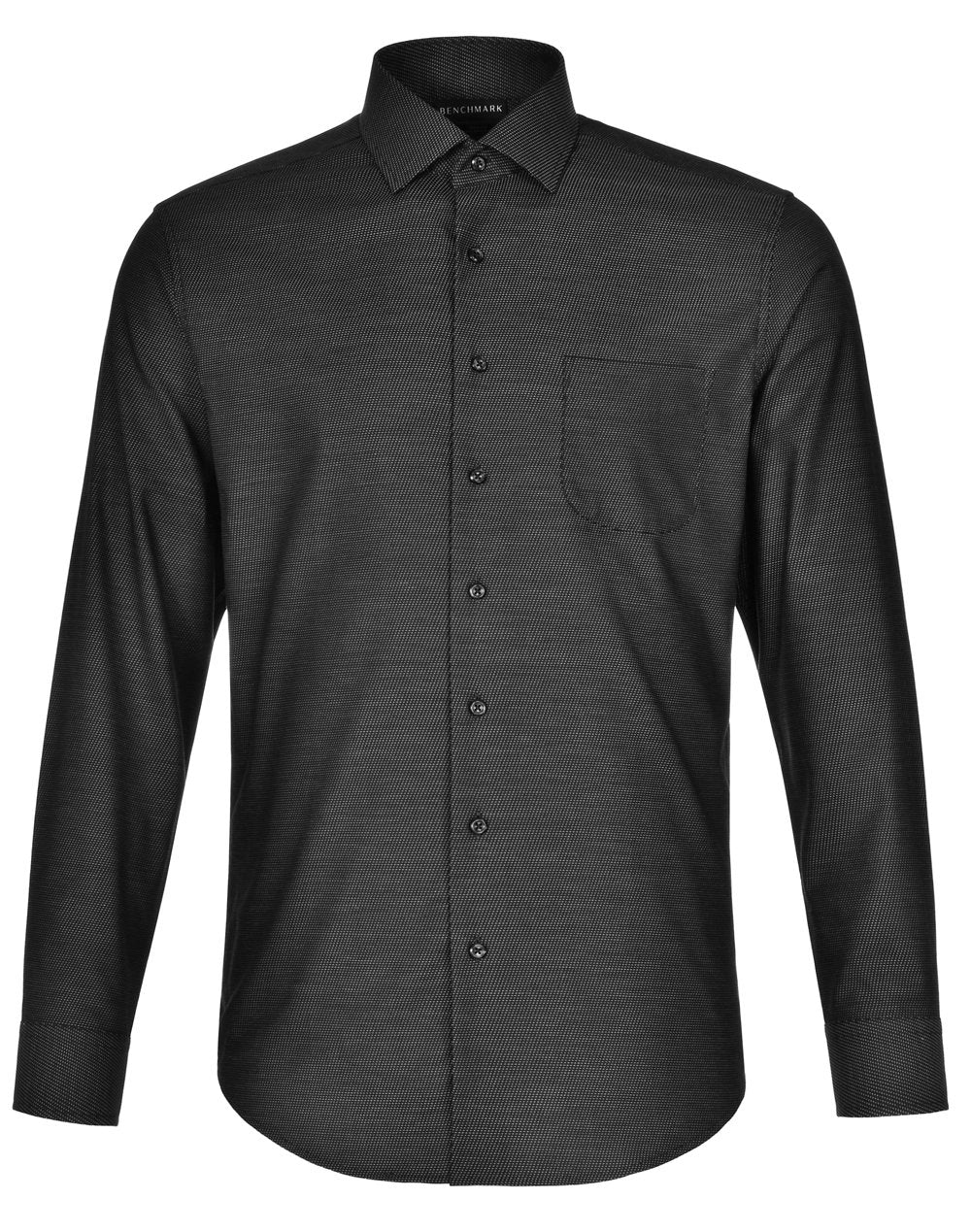 Mens Dot Jacquard Stretch Long Sleeve Ascot Shirt M7400L Casual Wear Winning Spirit Black XS 