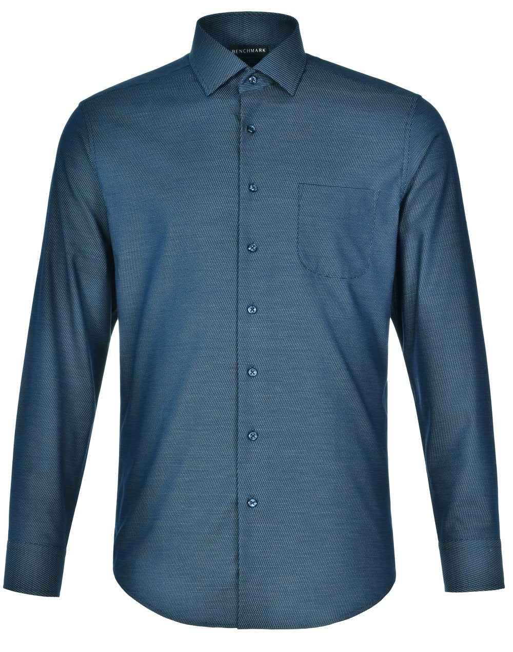 Mens Dot Jacquard Stretch Long Sleeve Ascot Shirt M7400L Casual Wear Winning Spirit Ocean Blue XS 