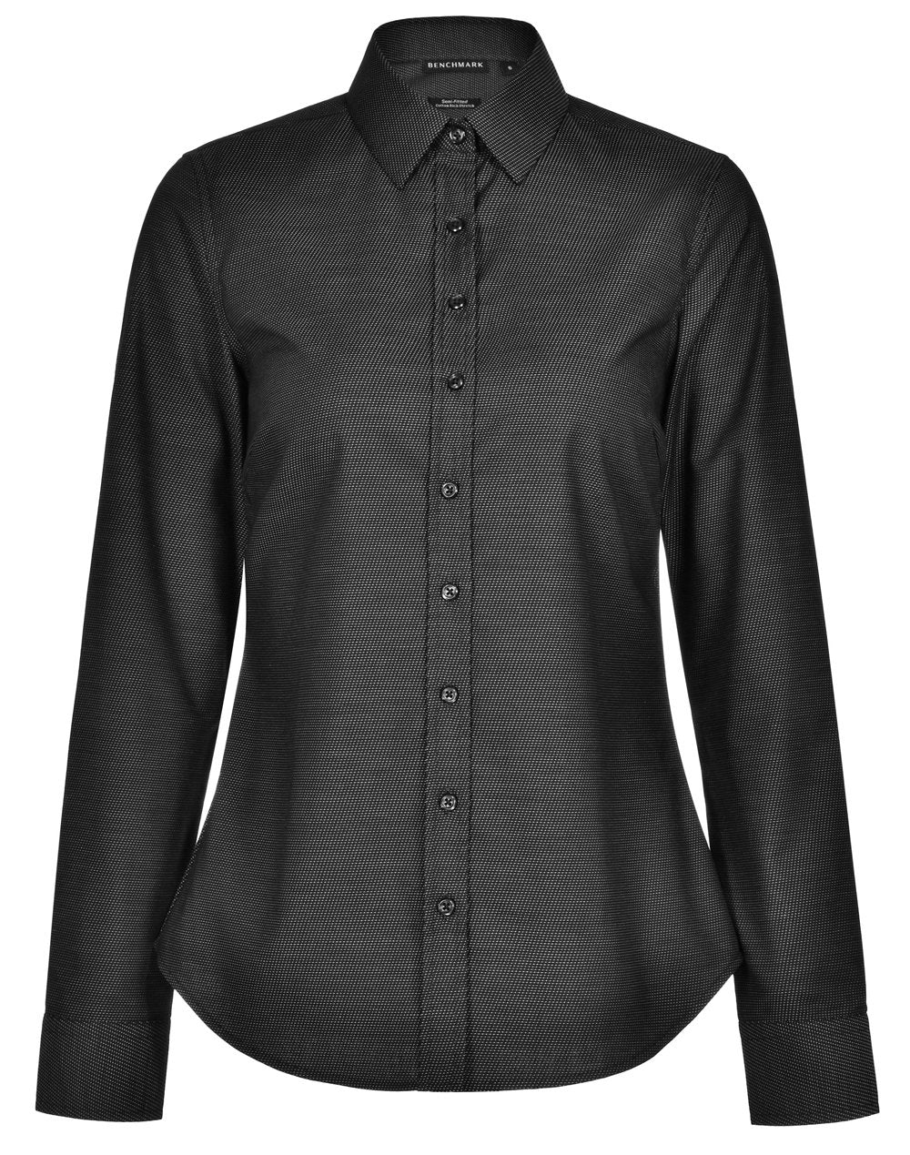 Ladies Dot Jacquard Stretch Long Sleeve Ascot Shirt M8400L Casual Wear Winning Spirit Black 6 