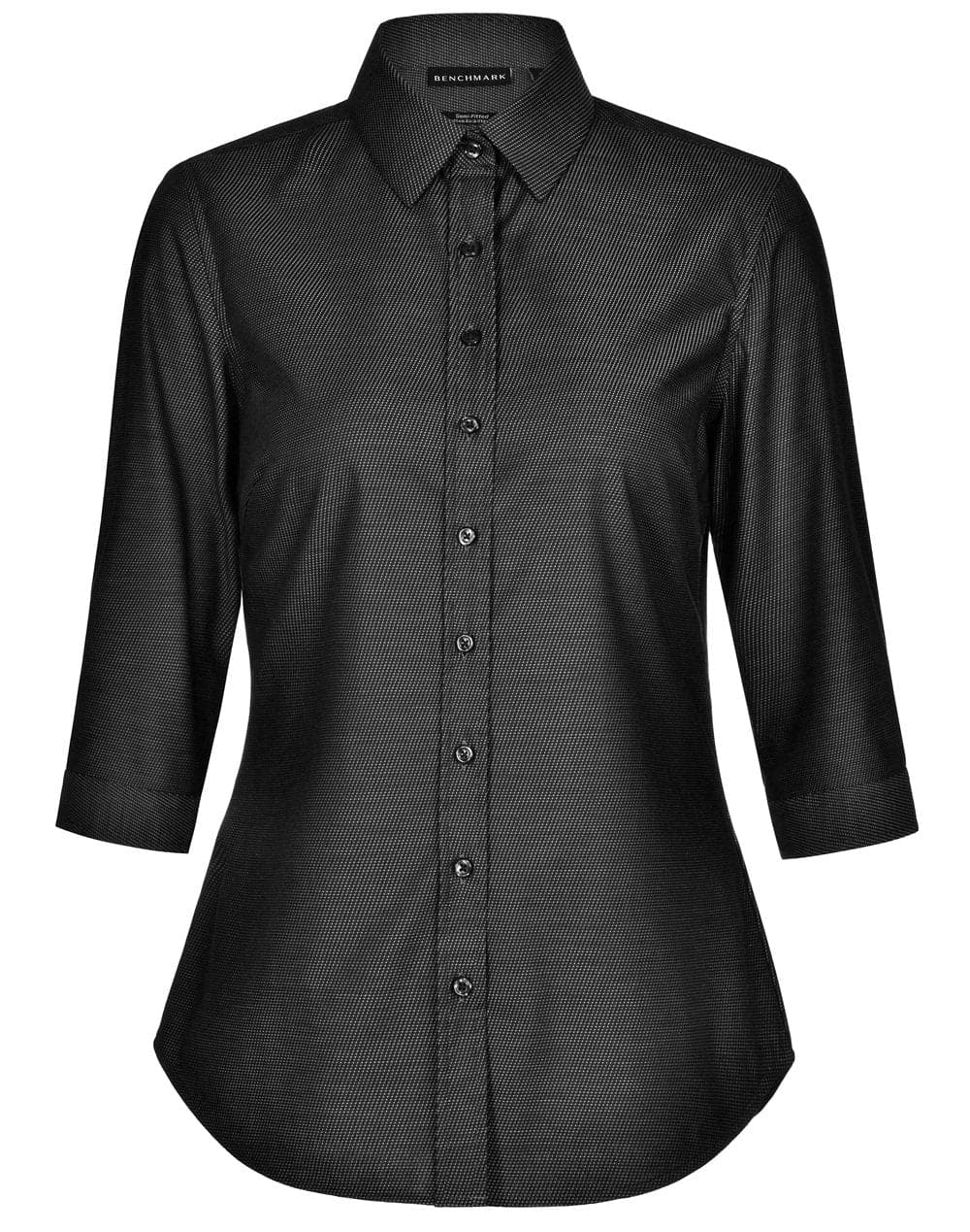Ladies Dot Jacquard Stretch 3/4 Sleeve Ascot Shirt M8400Q Casual Wear Winning Spirit Black XS 