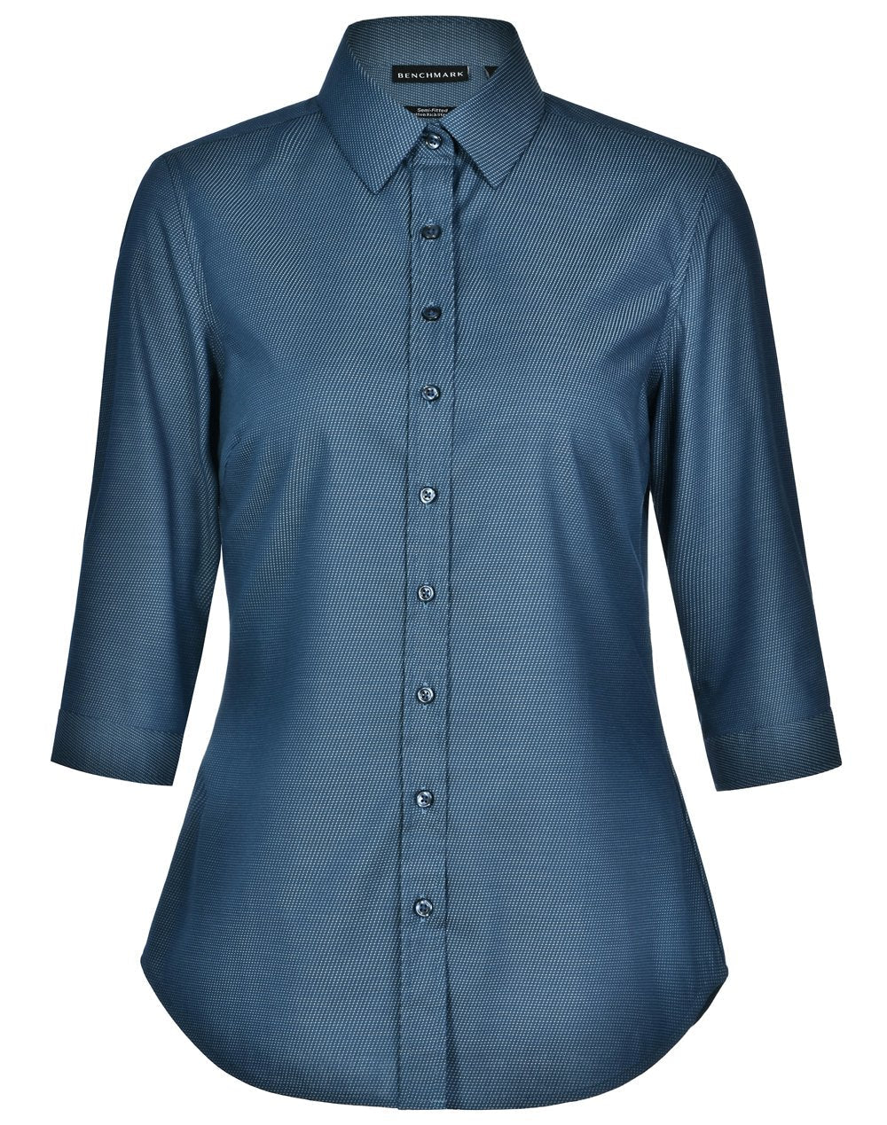 Ladies Dot Jacquard Stretch 3/4 Sleeve Ascot Shirt M8400Q Casual Wear Winning Spirit Ocean Blue 6 