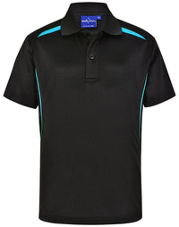 Winning Spirit Kid's Sustainable Poly/Cotton Polo Shirt PS93K Casual Wear Winning Spirit Black/Aqua 4K 