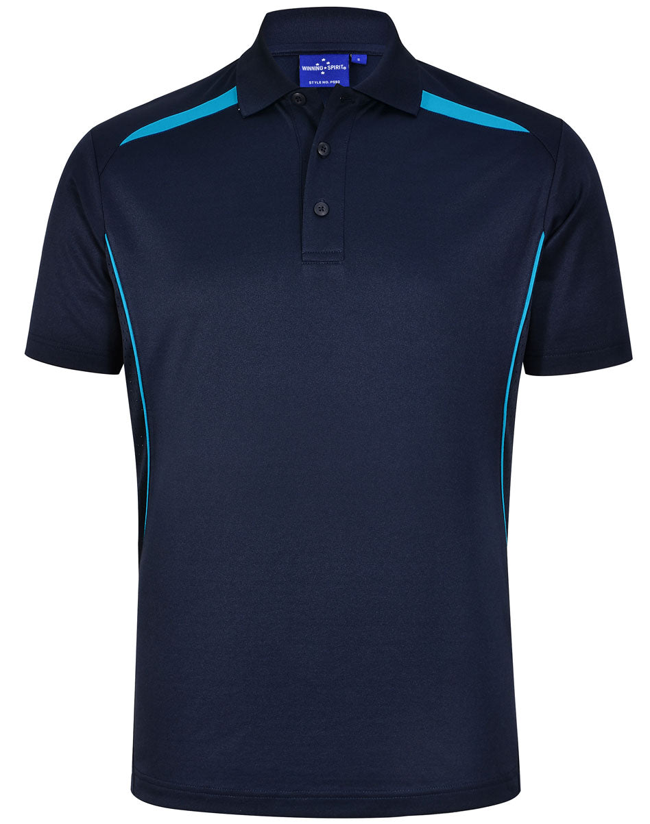 Winning Spirit Men's Sustainable Poly-Cotton Contrast Polo Shirt PS93 Casual Wear Winning Spirit Navy/Aqua XS 