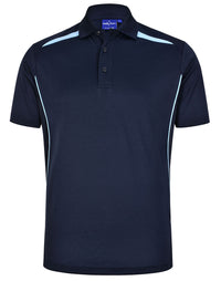 Winning Spirit Men's Sustainable Poly-Cotton Contrast Polo Shirt PS93 Casual Wear Winning Spirit Navy/Sky XS 