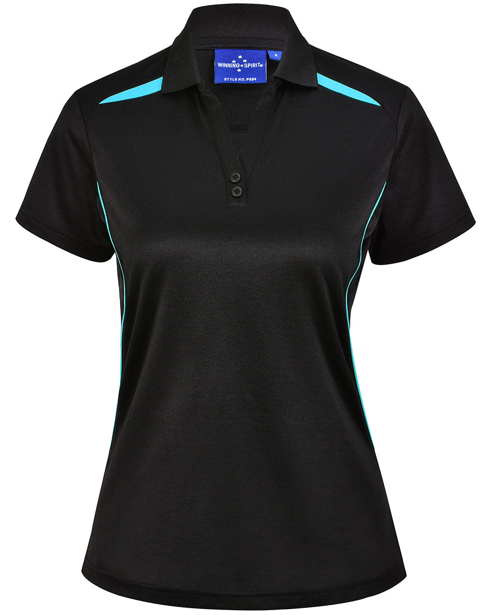 Winning Spirit Women's Sustainable Poly-Cotton Contrast Polo PS94 Casual Wear Winning Spirit Black/Aqua 8 
