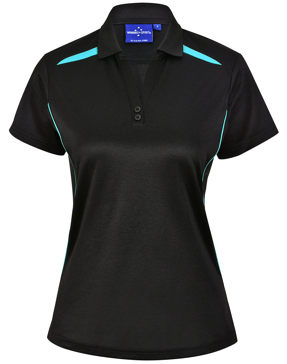 Winning Spirit Women's Sustainable Poly-Cotton Contrast Polo PS94 Casual Wear Winning Spirit Black/Teal 6 