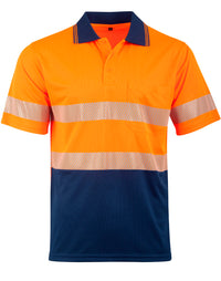 Unisex Cool Dry Segmented Tapes Hi Vis Short Sleeve Polo Shirt SW85 Work Wear Australian Industrial Wear Orange/Navy 2XS 