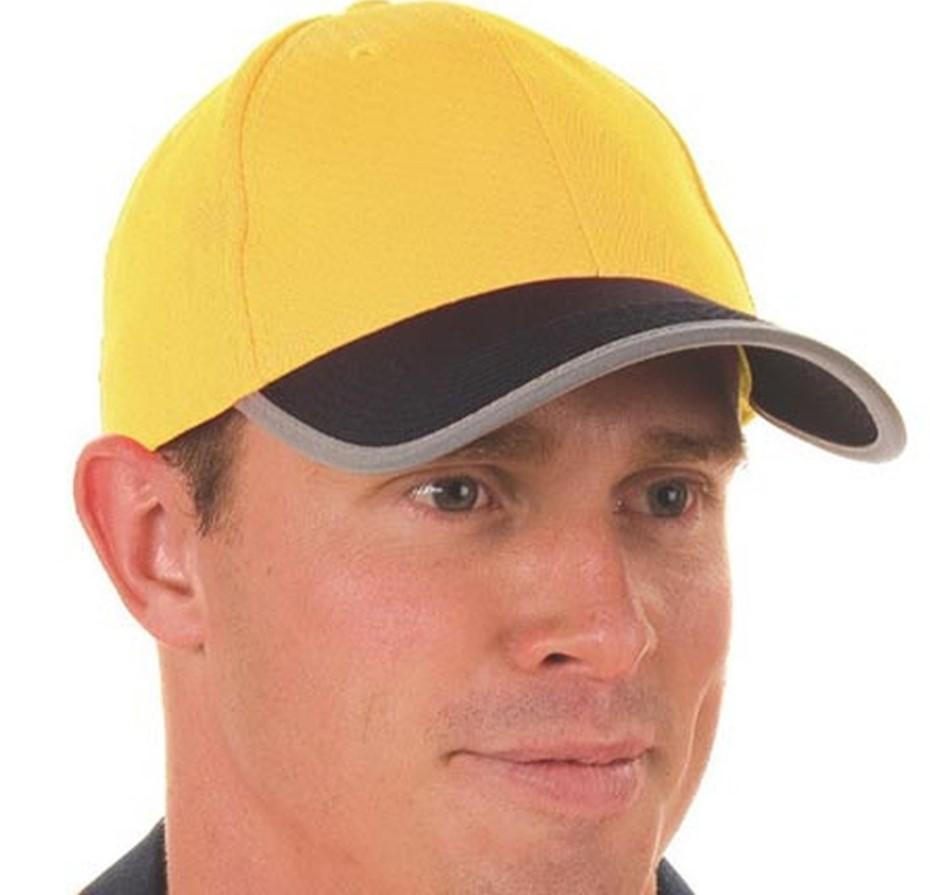 Dnc Workwear Hi-vis 2 Tone Cap With Reflective Trim & Velcro Strap - H022 PPE DNC Workwear Yellow/Navy One Size 