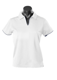 Aussie Pacific Ladies Yarra Polo Shirt 2302 Casual Wear Aussie Pacific White/Navy 16-18 