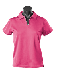 Aussie Pacific Ladies Yarra Polo Shirt 2302 Casual Wear Aussie Pacific Hot Pink/White 16-18 