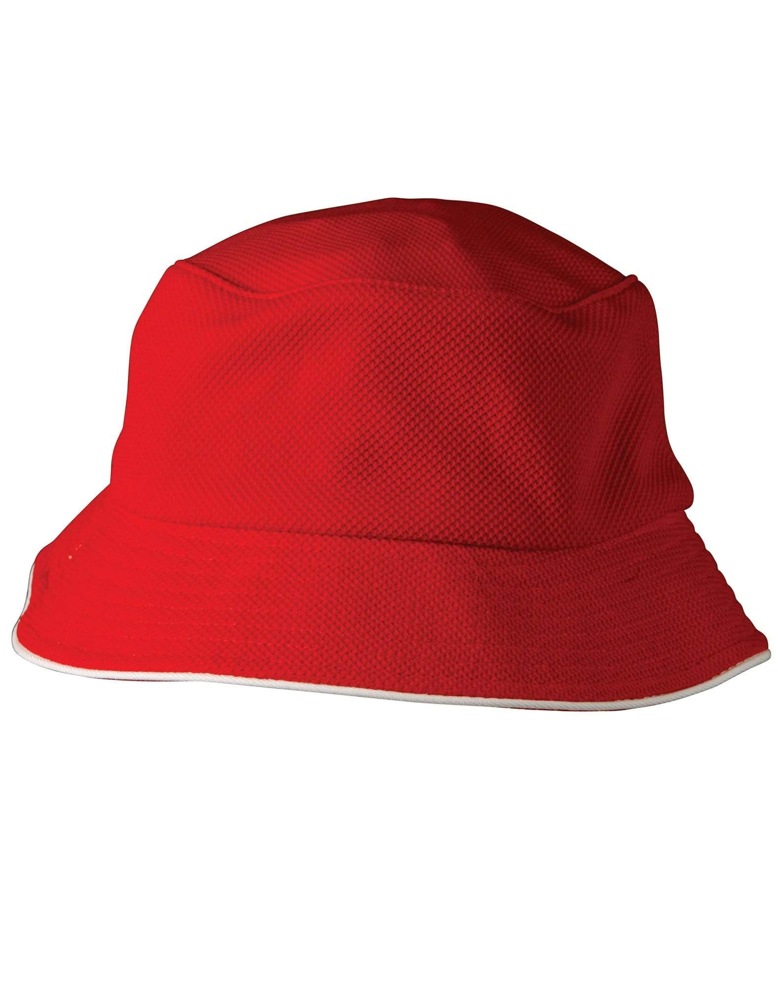 Pique Mesh With Sandwich Bucket Hat CH71 Active Wear Australian Industrial Wear Red/White One size 
