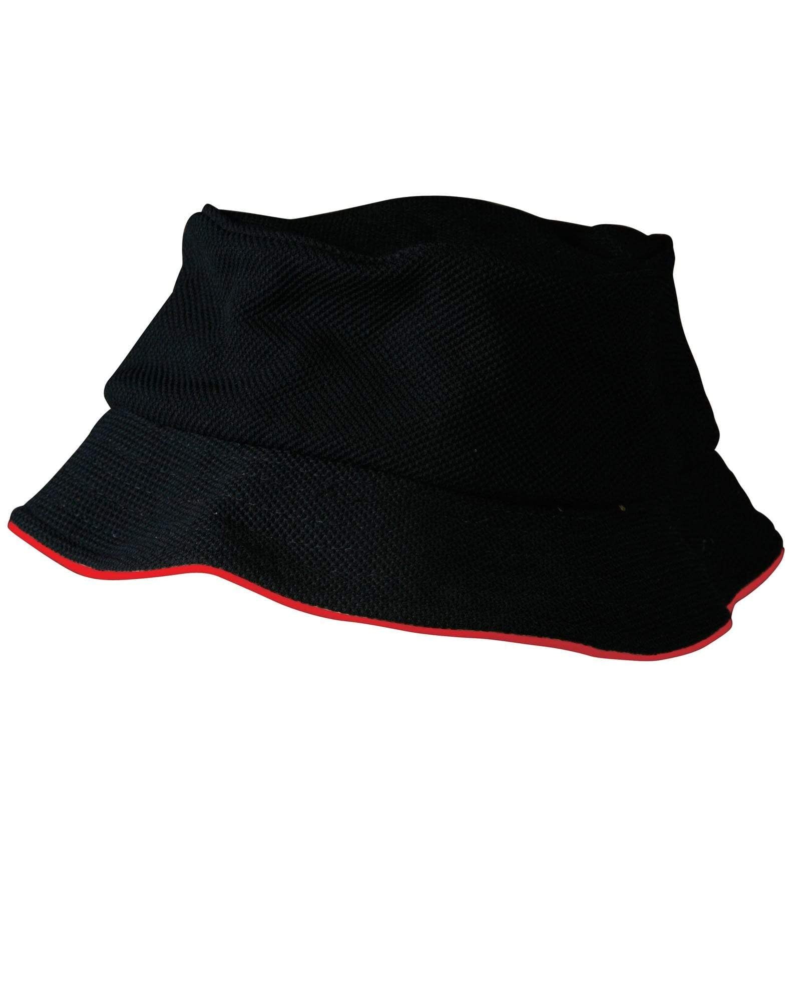 Pique Mesh With Sandwich Bucket Hat CH71 Active Wear Australian Industrial Wear Black/Red One size 