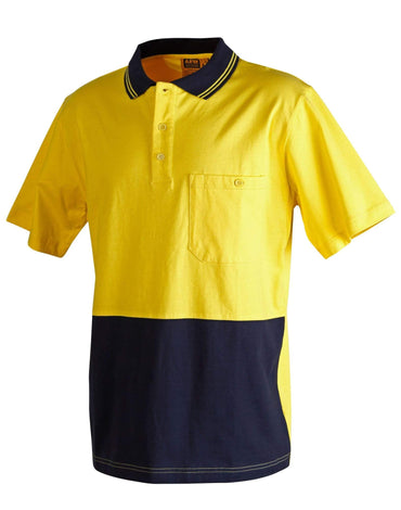 Cotton Jersey Two Tone Safety Polo SW35 Work Wear Australian Industrial Wear S Fluoro Yellow/Navy 