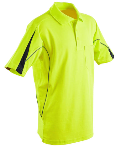Hi-vis Legend Short Sleeve Polo Mens' SW25A Work Wear Australian Industrial Wear S Fluoro Yellow/Navy 