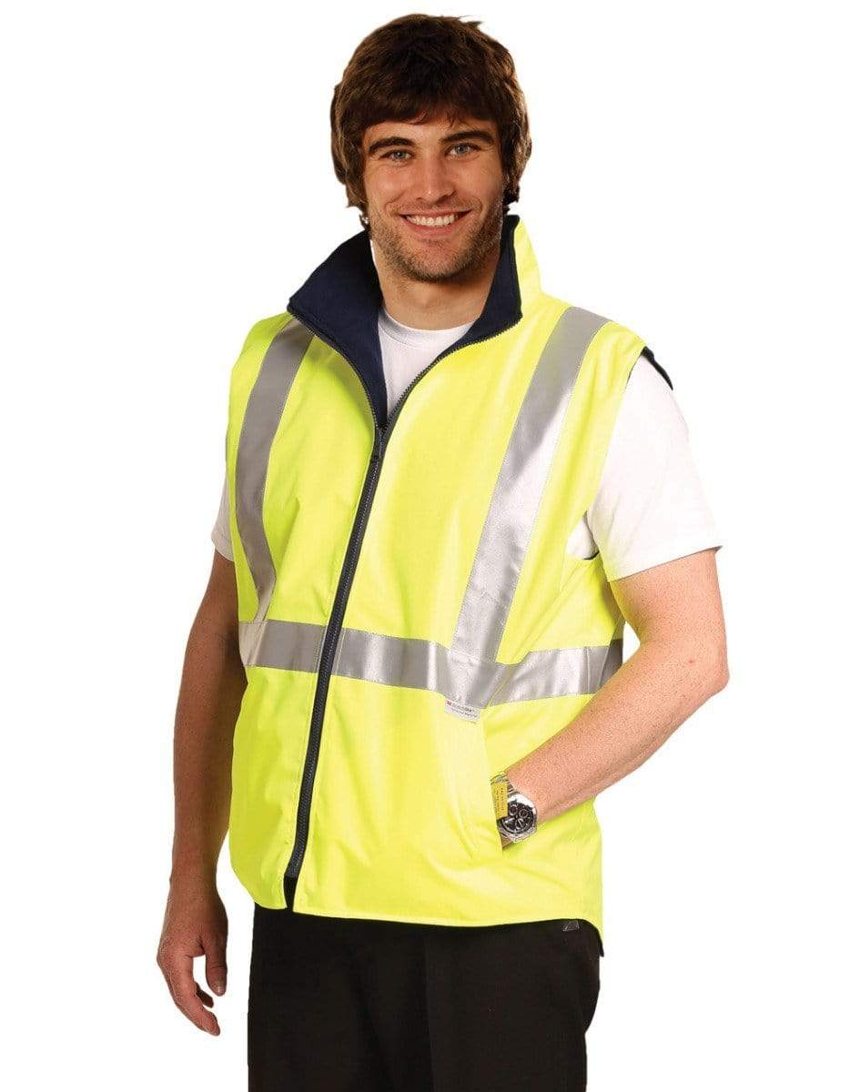 Hi-vis Reversible Safety Vest With 3m Tapes SW19A Work Wear Australian Industrial Wear 2XS Fluoro Yellow/Reflective Silver/Navy 