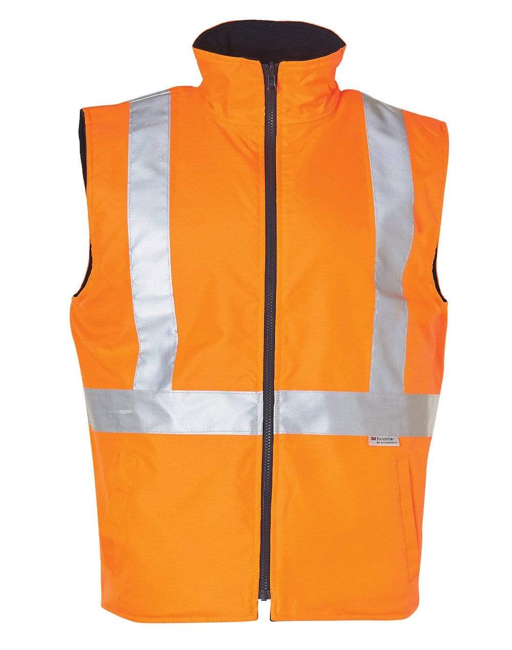 Hi-vis Reversible Safety Vest With 3m Tapes SW19A Work Wear Australian Industrial Wear 2XS Fluoro Orange/Reflective Silver/Navy 