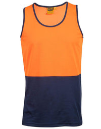 Hi-vis Safety Singlet SW15 Work Wear Australian Industrial Wear S Fluoro Orange/Navy 